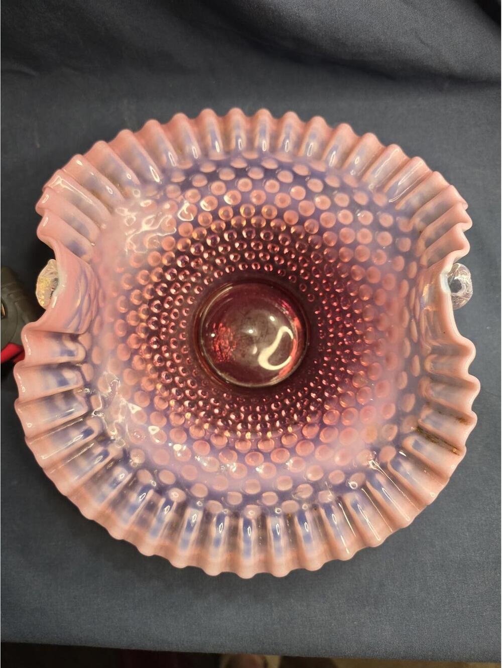Vintage Fenton Glass Hobnail Style Cranberry Pink Decorative Bowl